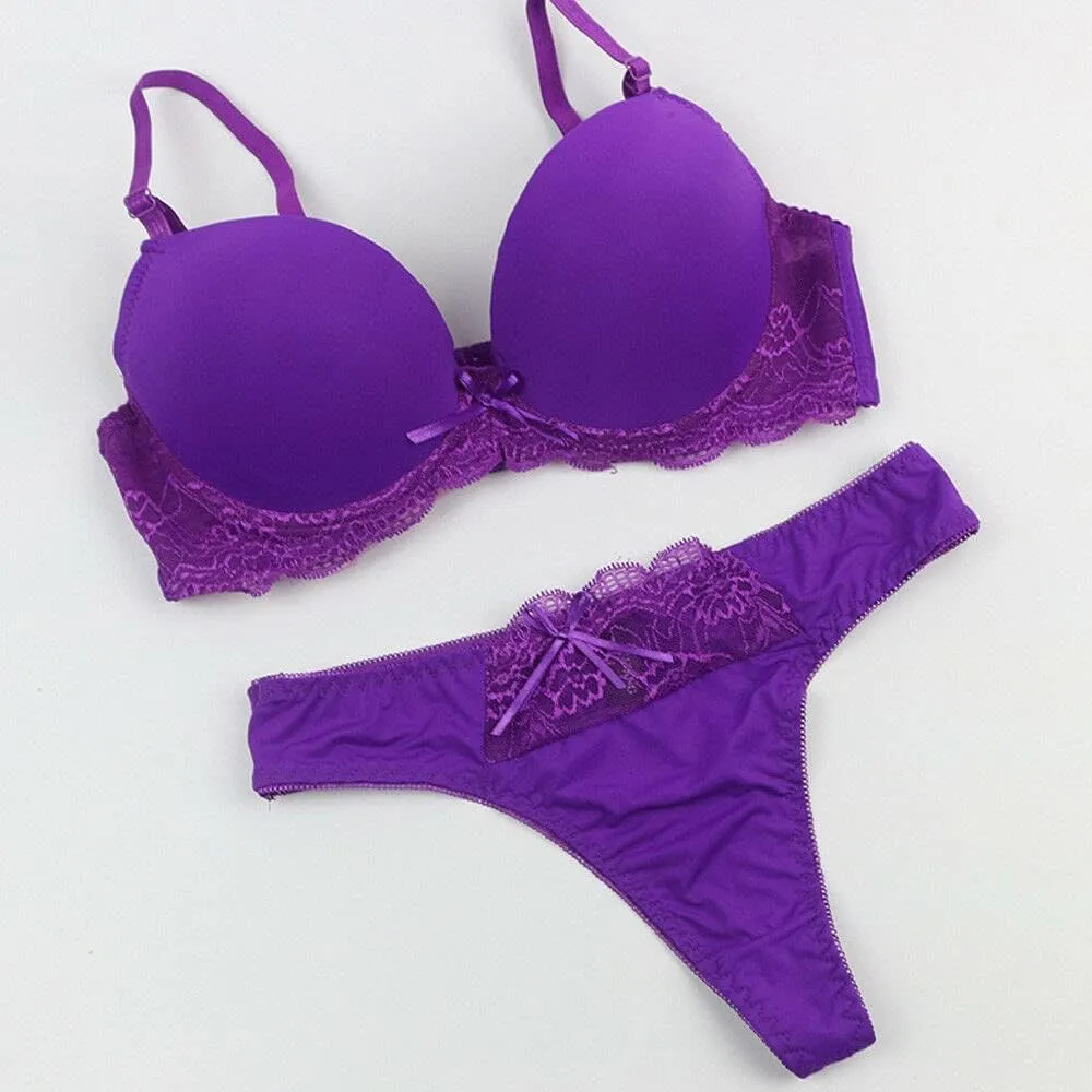 Womens Plunge Bra Panties Lingerie Set Sexy Bras Lace Lined Underwire Underwear