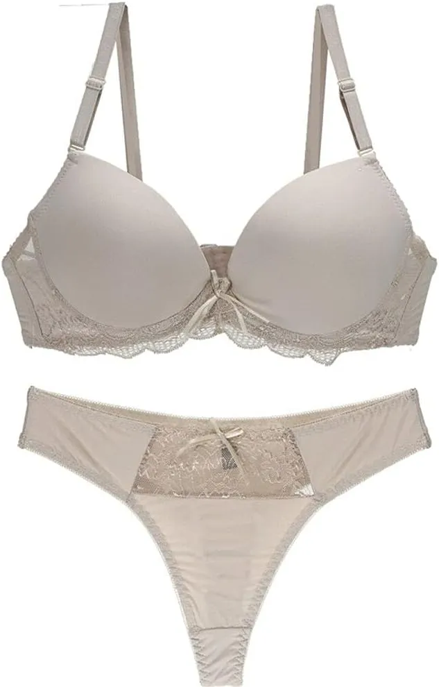 Womens Plunge Bra Panties Lingerie Set Sexy Bras Lace Lined Underwire Underwear
