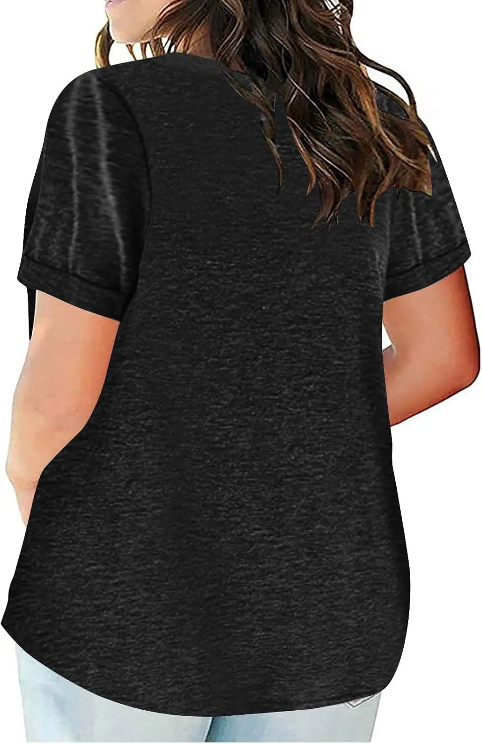 Womens Plus Size Summer Tops Short Sleeve V Neck T Shirts Casual Loose Fit Solid Tshirts Oversized Going Out Tees