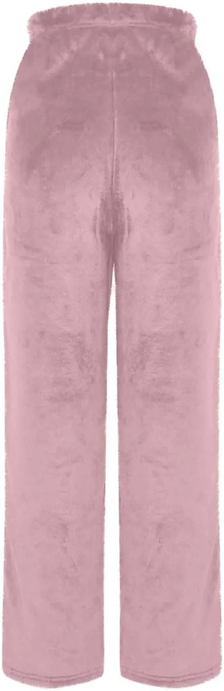 Women's Plush Fuzzy Pajama Pants Fleece Pajama Bottoms Plus Size Lounge Pants Drawstring Fluffy Sleepwear Pants