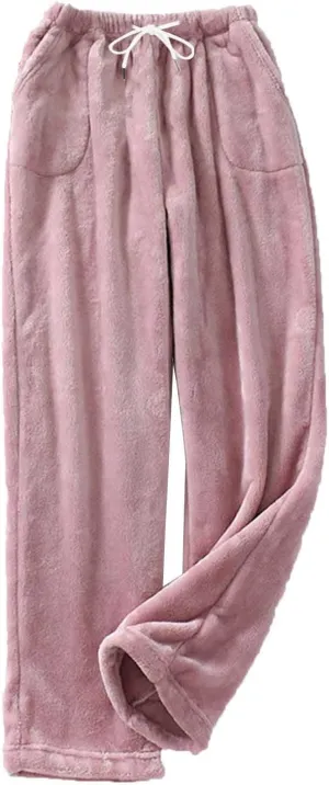 Women's Plush Fuzzy Pajama Pants Fleece Pajama Bottoms Plus Size Lounge Pants Drawstring Fluffy Sleepwear Pants