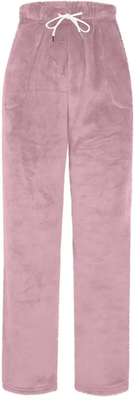 Women's Plush Fuzzy Pajama Pants Fleece Pajama Bottoms Plus Size Lounge Pants Drawstring Fluffy Sleepwear Pants
