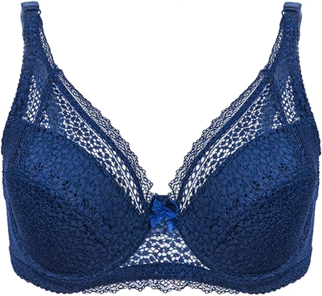 Women's Push Up Lace Bra Underwire Plunge Full Coverage Bras Stretchable Straps Bra Sexy Plus Size Support