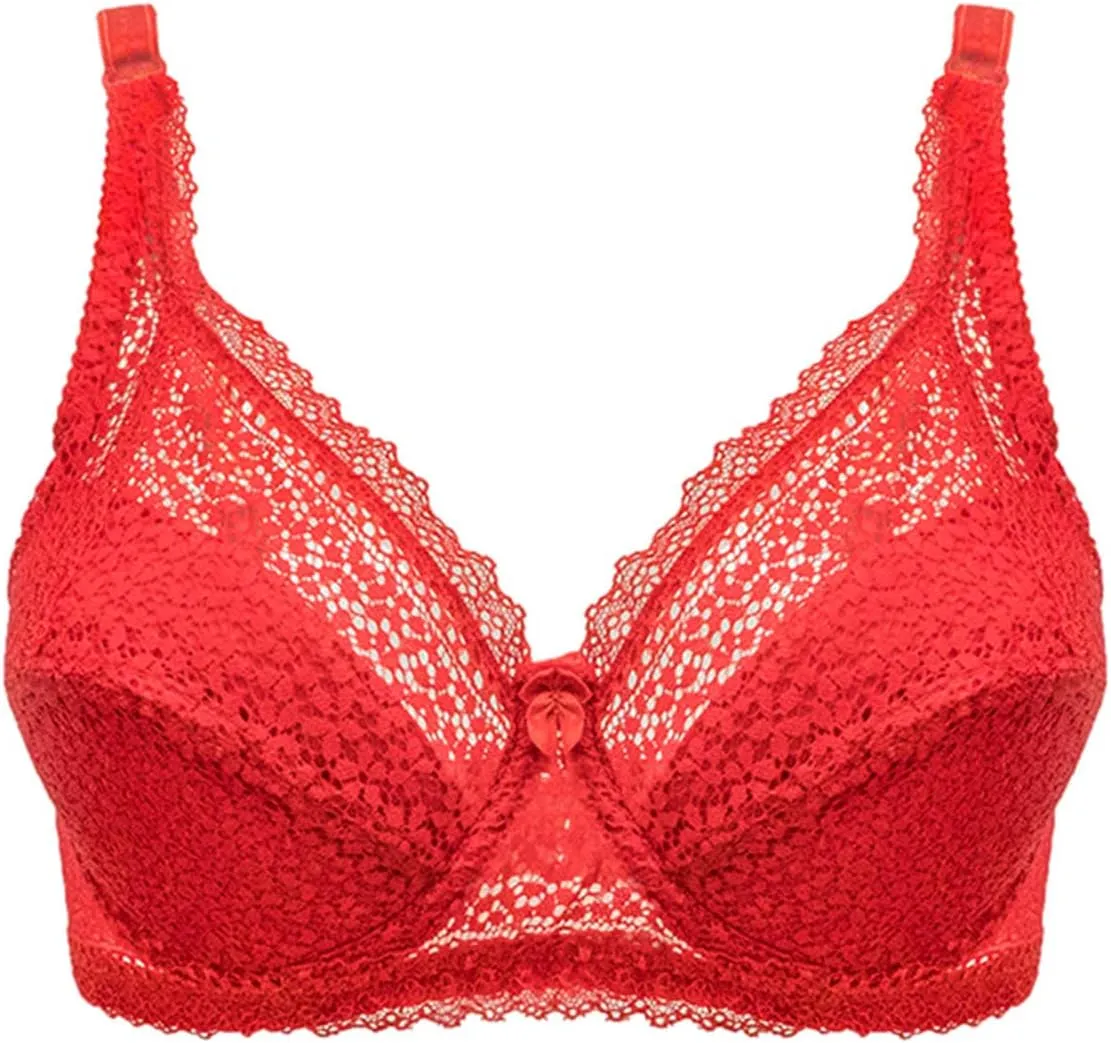 Women's Push Up Lace Bra Underwire Plunge Full Coverage Bras Stretchable Straps Bra Sexy Plus Size Support
