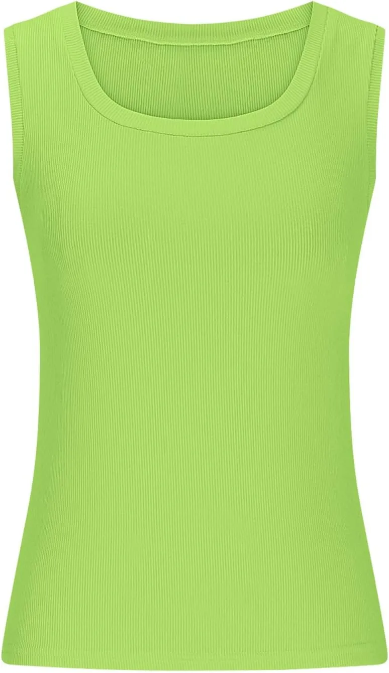 Women's Ribbed Tank Tops 2025 Summer Scoop Neck Slimming Camisole Blouses Casual Basic Knit Sleeveless Shirts Clothes