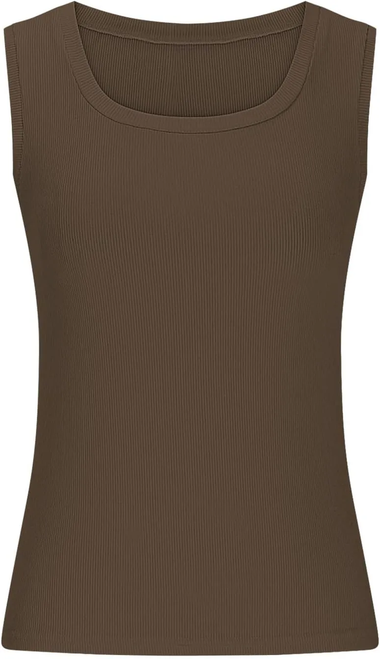 Women's Ribbed Tank Tops 2025 Summer Scoop Neck Slimming Camisole Blouses Casual Basic Knit Sleeveless Shirts Clothes