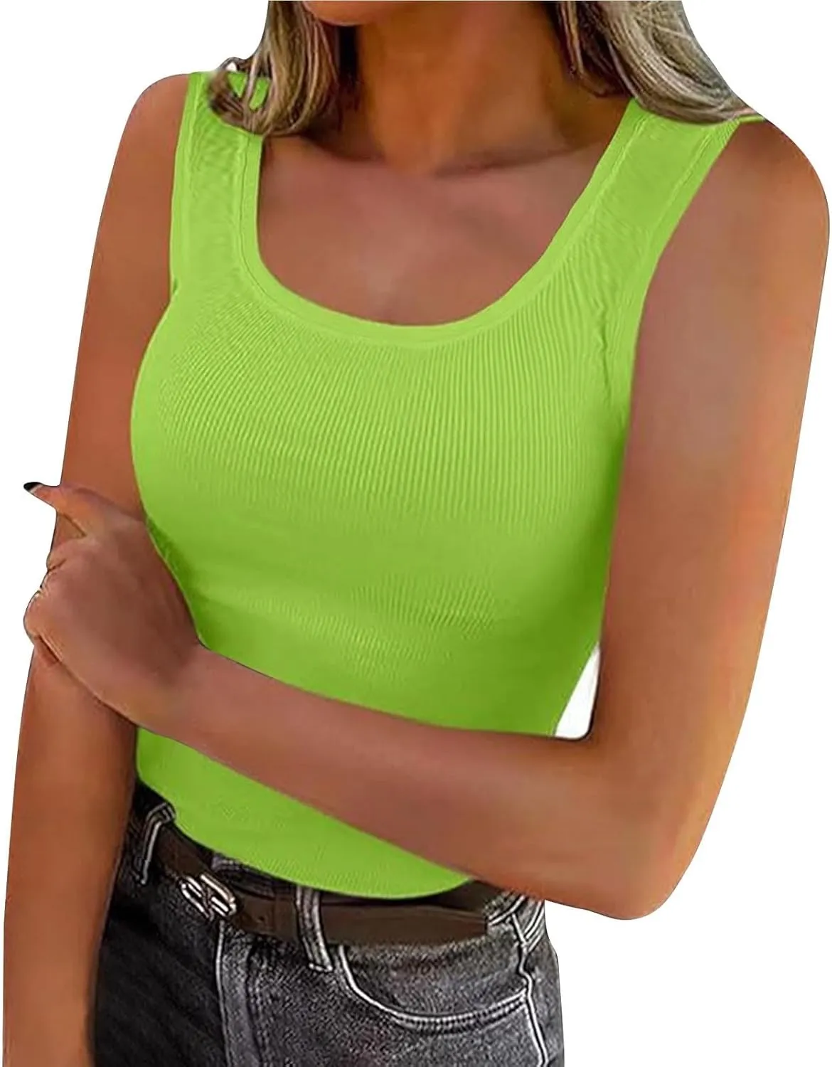 Women's Ribbed Tank Tops 2025 Summer Scoop Neck Slimming Camisole Blouses Casual Basic Knit Sleeveless Shirts Clothes