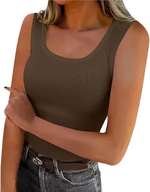 Women's Ribbed Tank Tops 2025 Summer Scoop Neck Slimming Camisole Blouses Casual Basic Knit Sleeveless Shirts Clothes