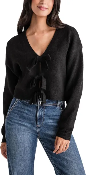 Womens Ribbon Bow Detail Knit Sweater Oversized Cardigan Tie Front Long Sleeve Coat Top