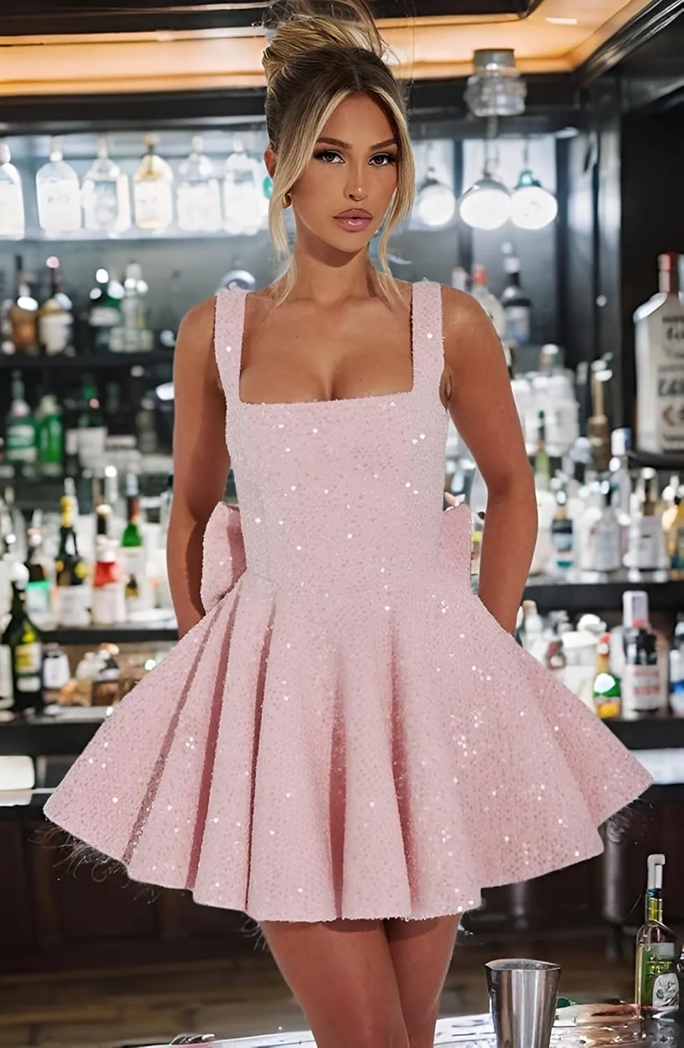 Women's Sexy Bodycon Sequin Maxi Prom Dresses Square Neck Tube Formal Party Club Dress Sequin Dress for Women