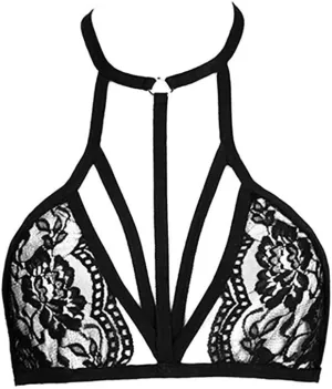 Womens Sexy Bra Lace Mesh Non Padded Embroidered Lingerie Strappy Cage Bras Criss Cross Bandage Bralette Underwear