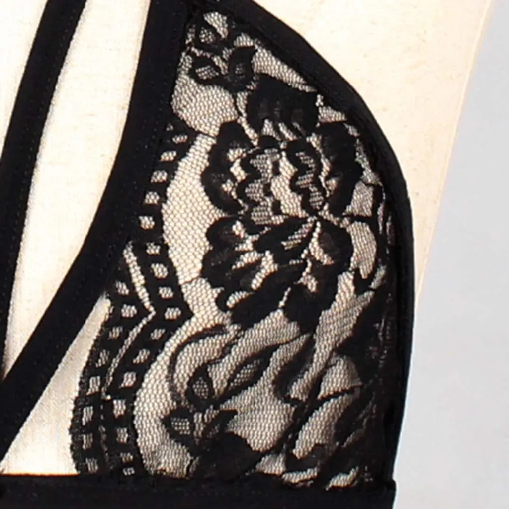 Womens Sexy Bra Lace Mesh Non Padded Embroidered Lingerie Strappy Cage Bras Criss Cross Bandage Bralette Underwear