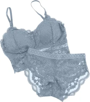 Womens Sexy Lace Lingerie Sets Comfortable Padded Lace Bralettes Tshirt Bras With See Through Panties Underwear