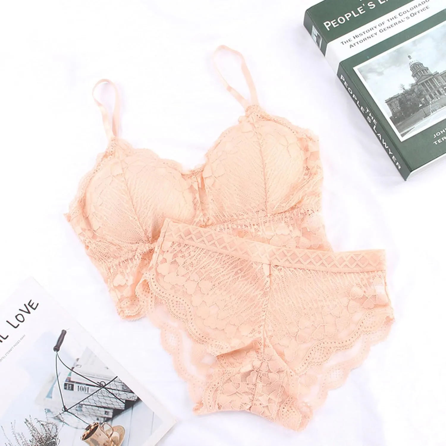Womens Sexy Lace Lingerie Sets Comfortable Padded Lace Bralettes Tshirt Bras With See Through Panties Underwear