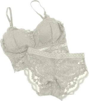 Womens Sexy Lace Lingerie Sets Comfortable Padded Lace Bralettes Tshirt Bras With See Through Panties Underwear