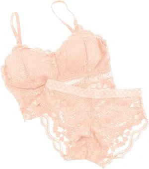 Womens Sexy Lace Lingerie Sets Comfortable Padded Lace Bralettes Tshirt Bras With See Through Panties Underwear