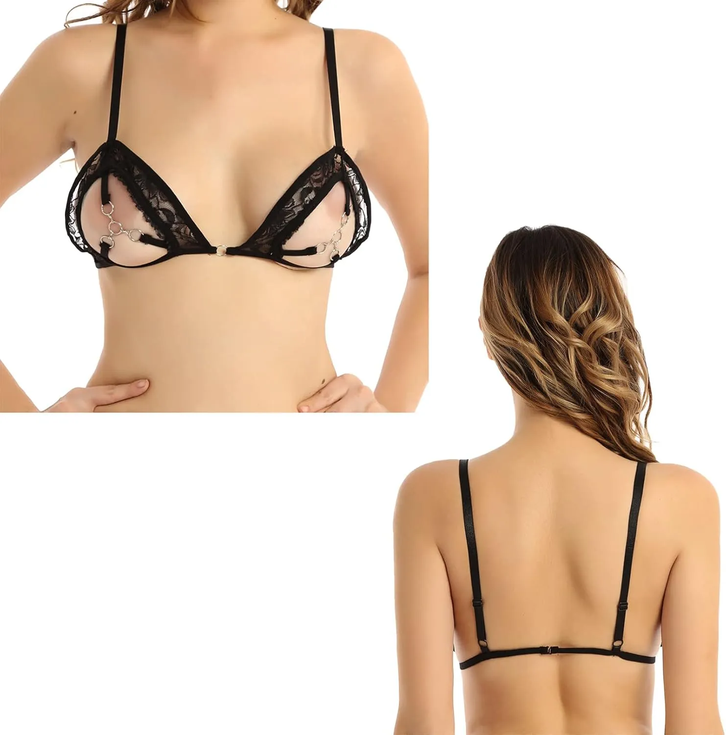 Women's Sexy Lingerie Lace Babydoll 2 Piece Strap Bralette Bra and Panty Set Push Up