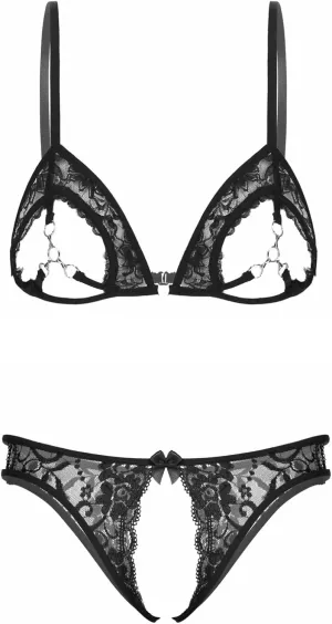 Women's Sexy Lingerie Lace Babydoll 2 Piece Strap Bralette Bra and Panty Set Push Up