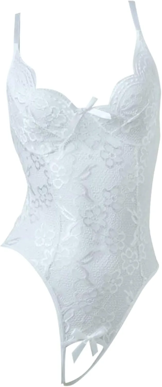 Women's Sexy Lingerie Lace Chemise Deep V Teddy Babydoll One Piece Mesh Nighty Straps Naughty See Through Bodysuits