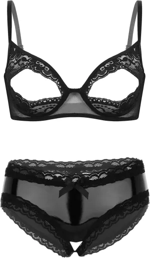 Women's Sexy Lingerie Set Two Piece Lace Bra and Panty Set Hollow Out Bralette Nightwear