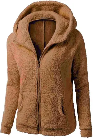 Womens Sherpa Jacket Fuzzy Plus Size Zip Up Hoodie Soft Comfy Fleece Lined Winter Coat with Pockets Warm Outerwear