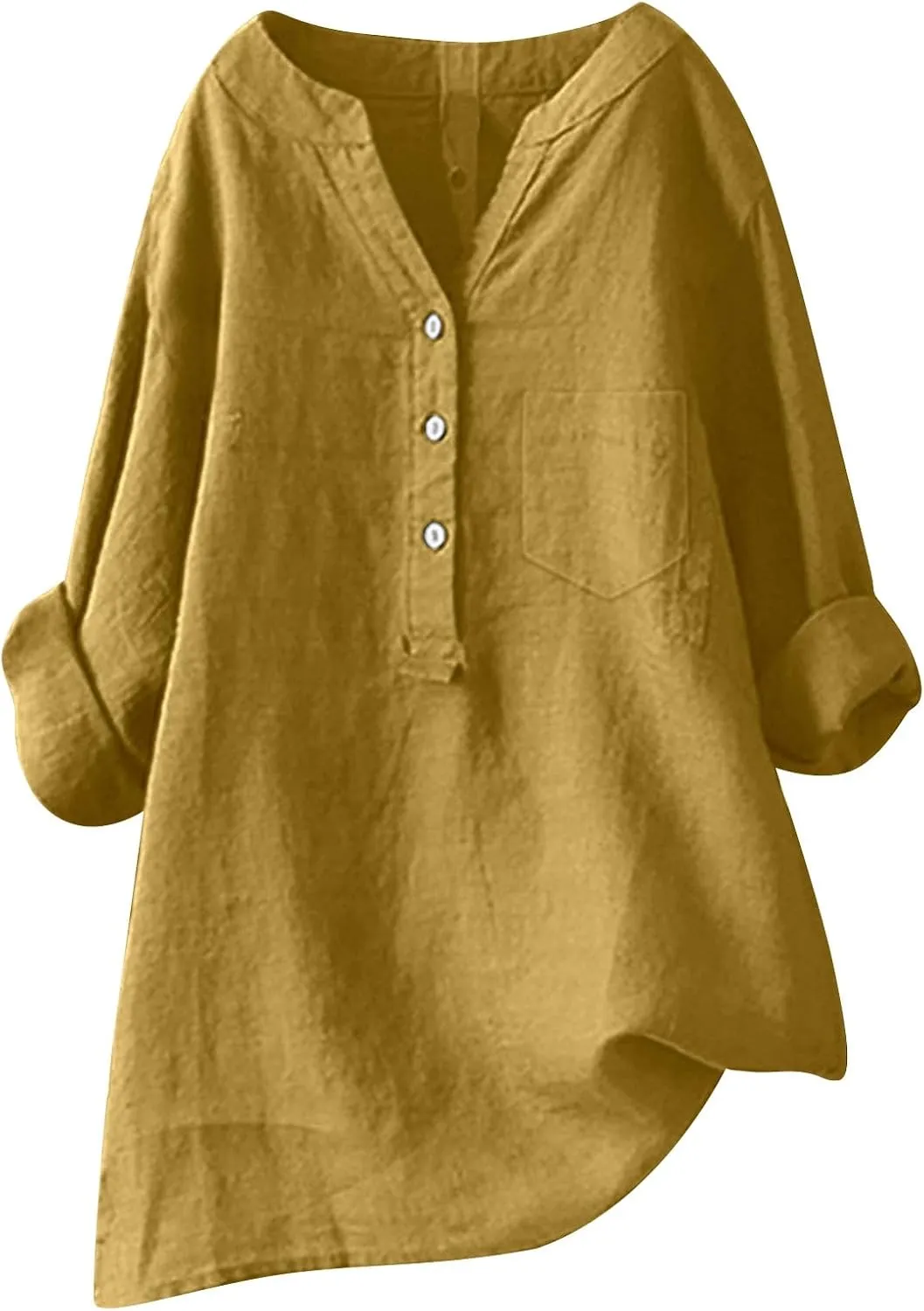 Women's Short Sleeve Linen Shirt Casual V-Neck Dressy T Shirt Floral Print Loose Fit Summer Tops