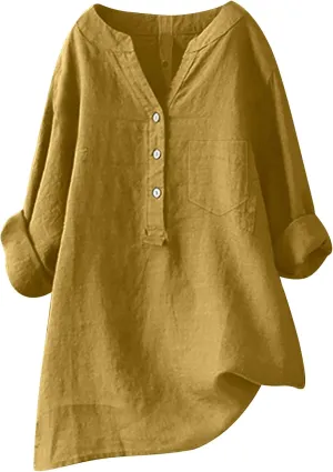 Women's Short Sleeve Linen Shirt Casual V-Neck Dressy T Shirt Floral Print Loose Fit Summer Tops