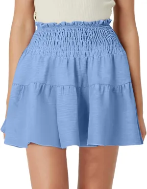 Women's Skirt Flowy A Line High Waisted Peplum Mini Skirt Pleated Cute Womens Long Dress