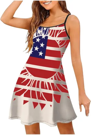 Women's Summer Dresses Independence Day Casual Miniskirts Sleeveless Sundresses Women Dresses Fall Casual