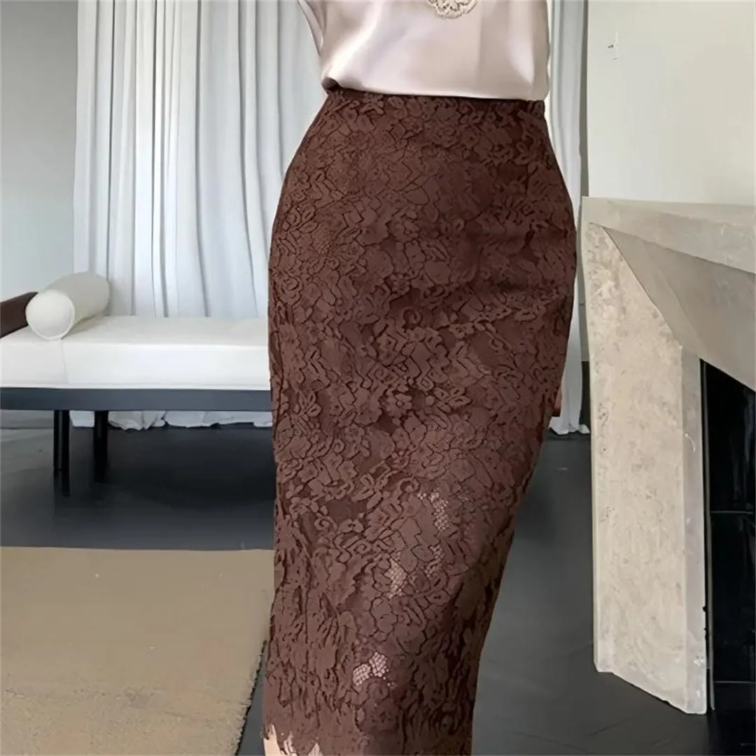 Women's Summer Lace Hollow Out Lace Bodycon Mid Length Sexy Midi Knee Length Skirts