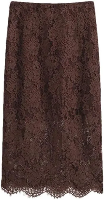 Women's Summer Lace Hollow Out Lace Bodycon Mid Length Sexy Midi Knee Length Skirts