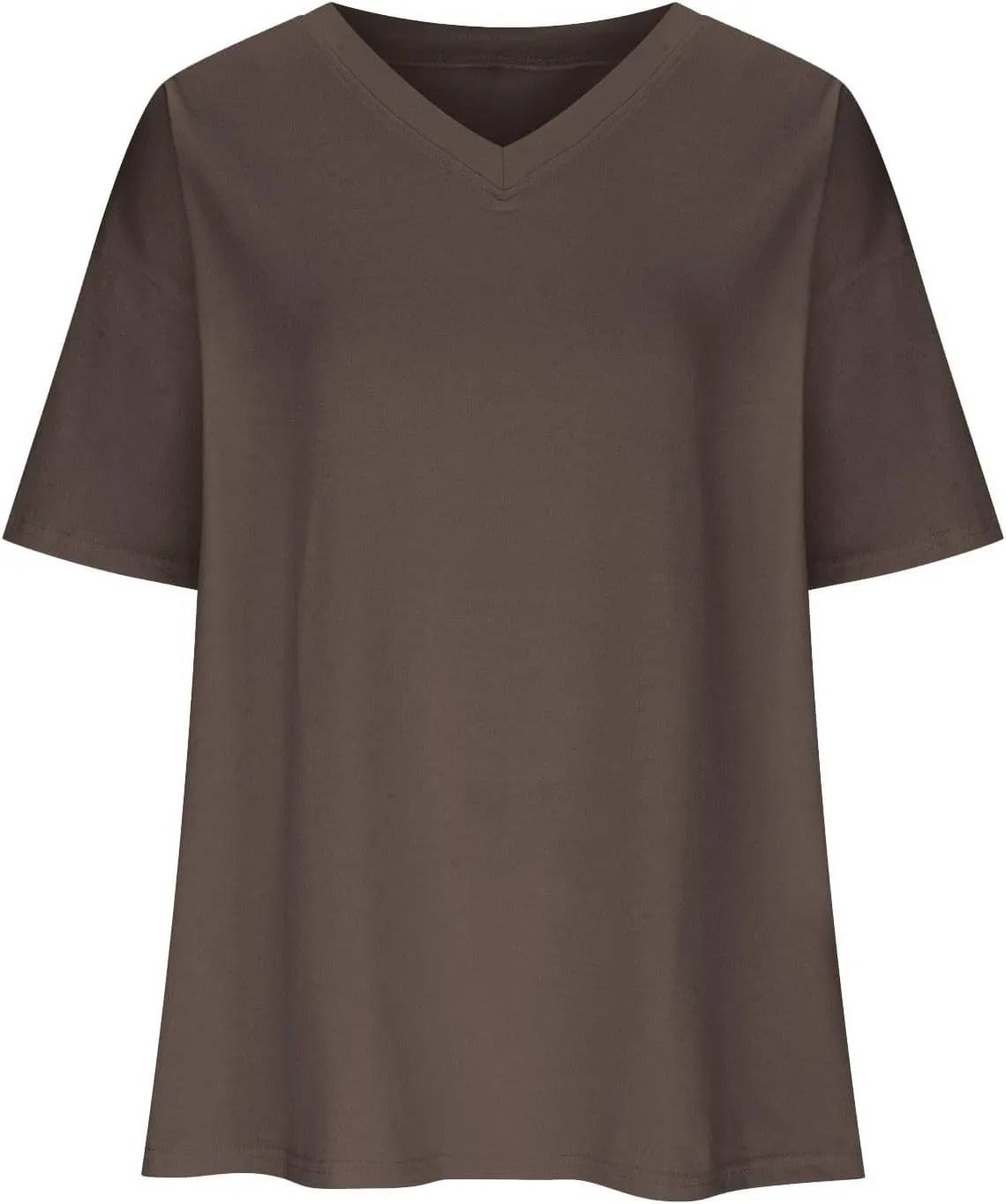 Women's Summer Oversized T-Shirts Short Sleeve Drop Shoulder Tops Casual V Neck Loose Fit Tees Solid Color Tunic Top