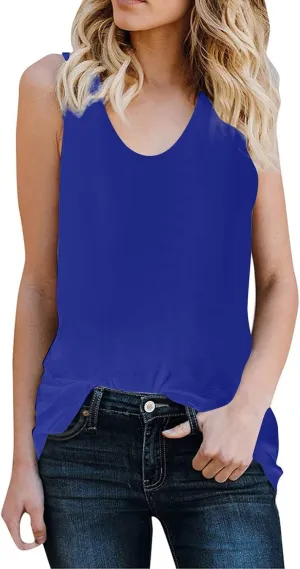 Women's Summer Tops Plus Size U Neck Summer T Shirts Sleeveless Casual Loose Tunic Classy Baseball Mom Blouses