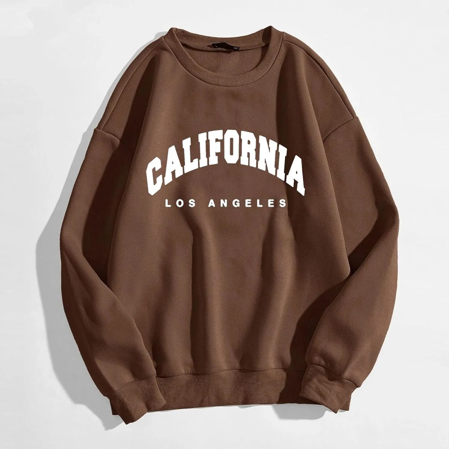 Womens Sweatshirts No Hood California Letter Print Long Sleeve Round Neck Pullover Warm Fleece Pullover Fall Winter 2023