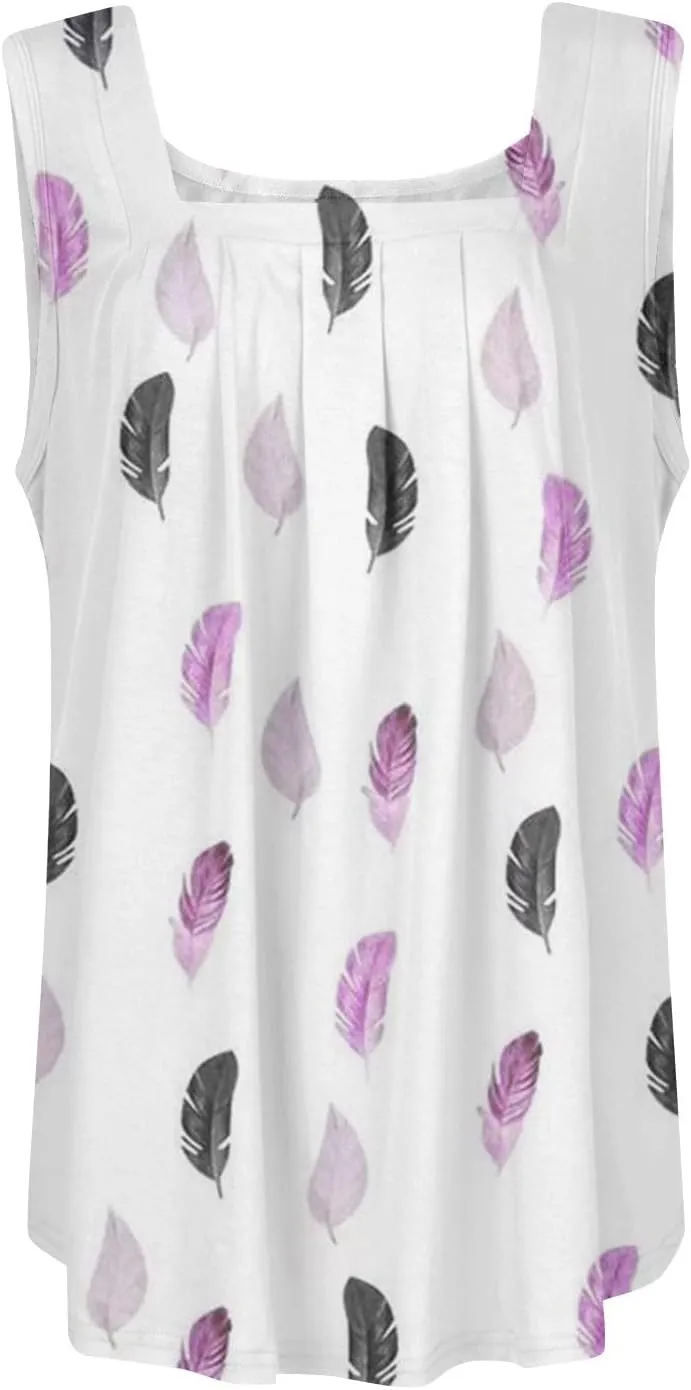 Womens Tank Tops for Women - Loose Fit Pleated Square Neck Sleeveless Tops Curved Hem Flowy Loose Fit Shirts 2025