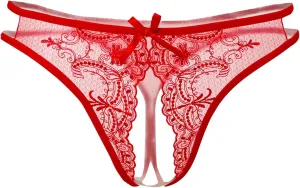 Women's Thong G-String Underwear String Lace Mid-Rise Open Front Cut Out Panties Soft Invisibles Lingerie Panties