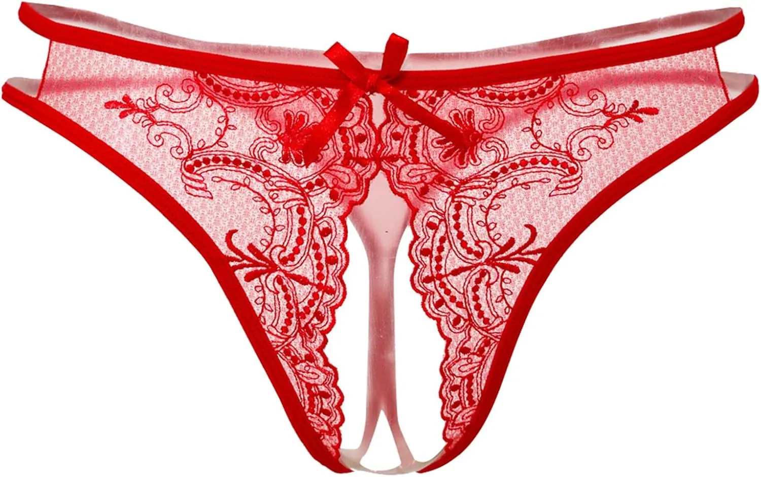 Women's Thong G-String Underwear String Lace Mid-Rise Open Front Cut Out Panties Soft Invisibles Lingerie Panties