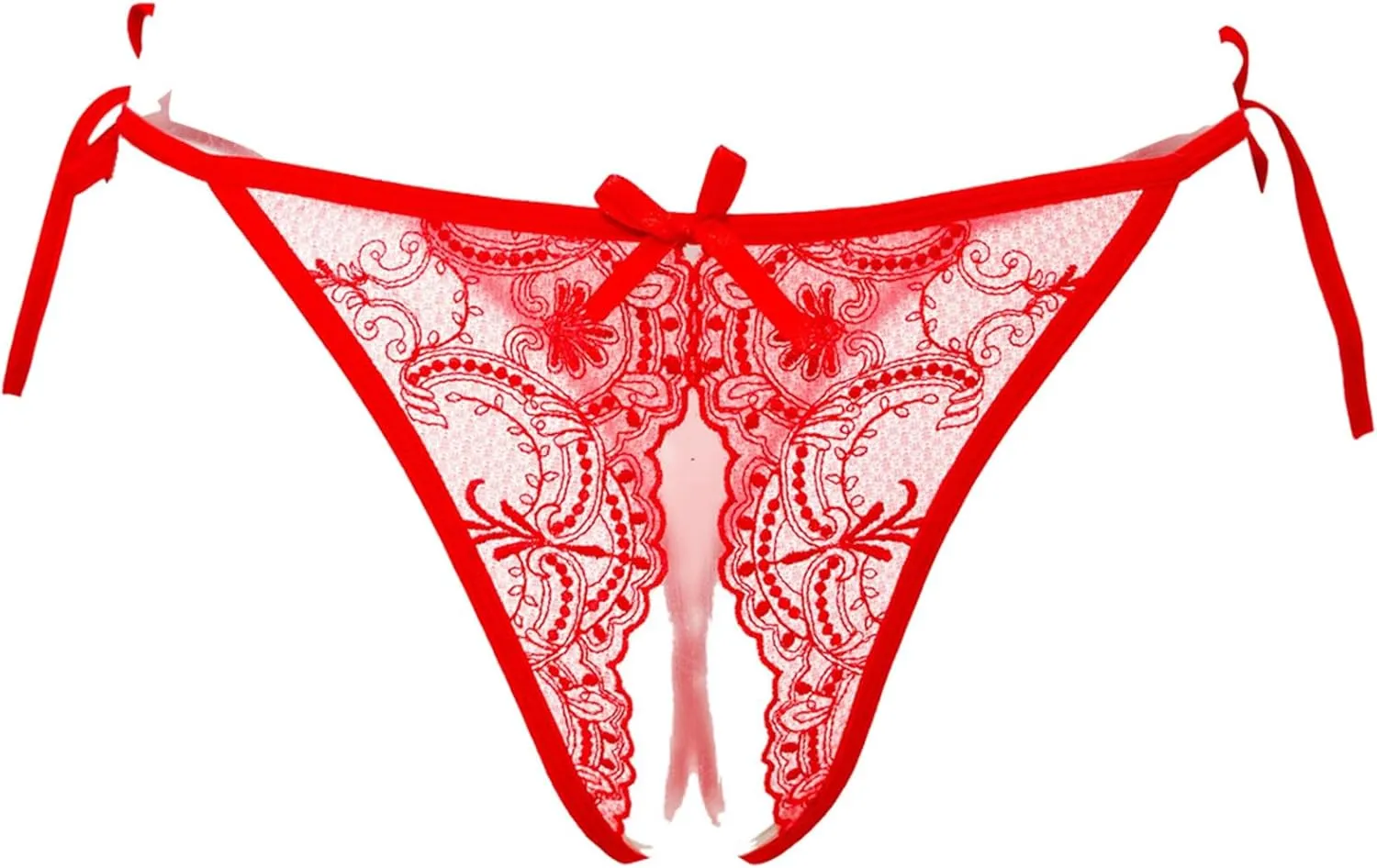 Women's Thong G-String Underwear String Lace Mid-Rise Open Front Cut Out Panties Soft Invisibles Lingerie Panties