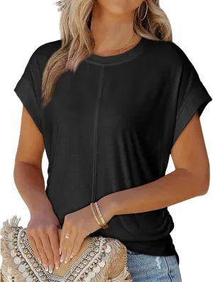 Womens Tops Oversized Business Casual Summer Shirts Trendy Cap Sleeve Crew Neck Loose Fit Basic Tee Outfits