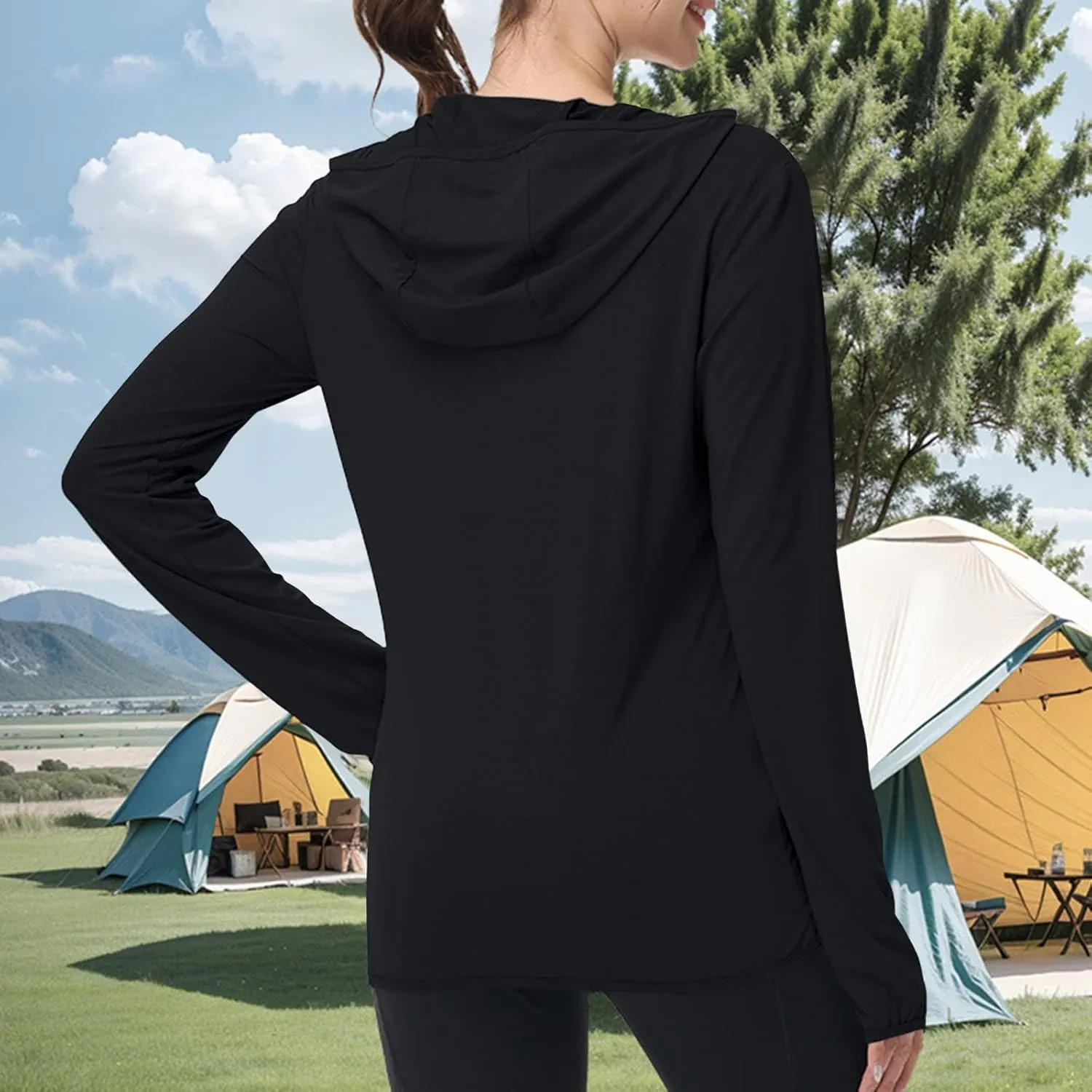 Womens UPF 50  Sun Protection Hoodie Jacket Lightweight Athletic Jacket with Zip Pockets Full Zip Long Sleeve Shirts