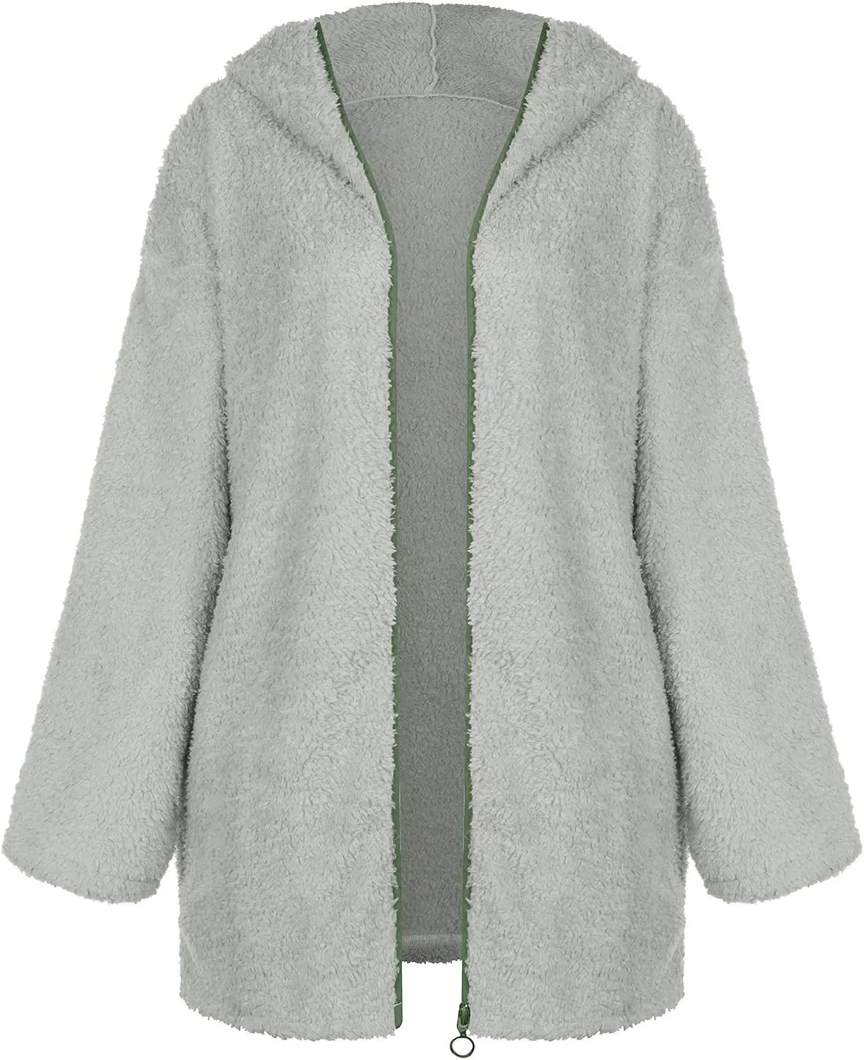 Womens Warm Fuzzy Zip Up Hoodie 2024 Winter Long Sleeve Solid Fuzzy Fleece Jacket Plus Size Sherpa Coat with Pockets