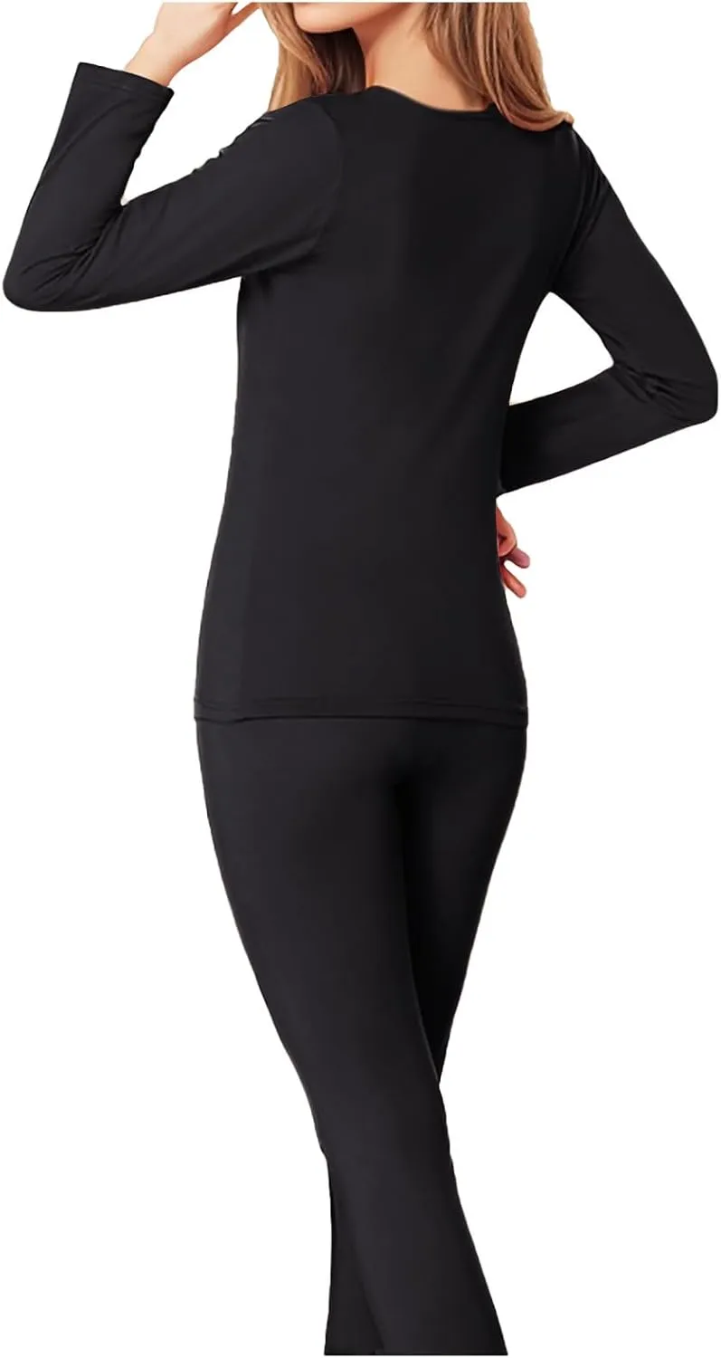 Womens Winter Pajama Sets Warm Baselayer Fleece Pullover And Tights Pants Sleepwear Lounge Set Insulated Soft Pjs Set