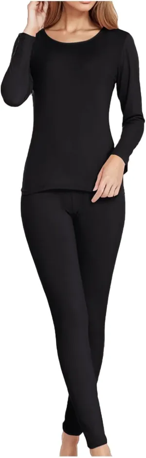 Womens Winter Pajama Sets Warm Baselayer Fleece Pullover And Tights Pants Sleepwear Lounge Set Insulated Soft Pjs Set