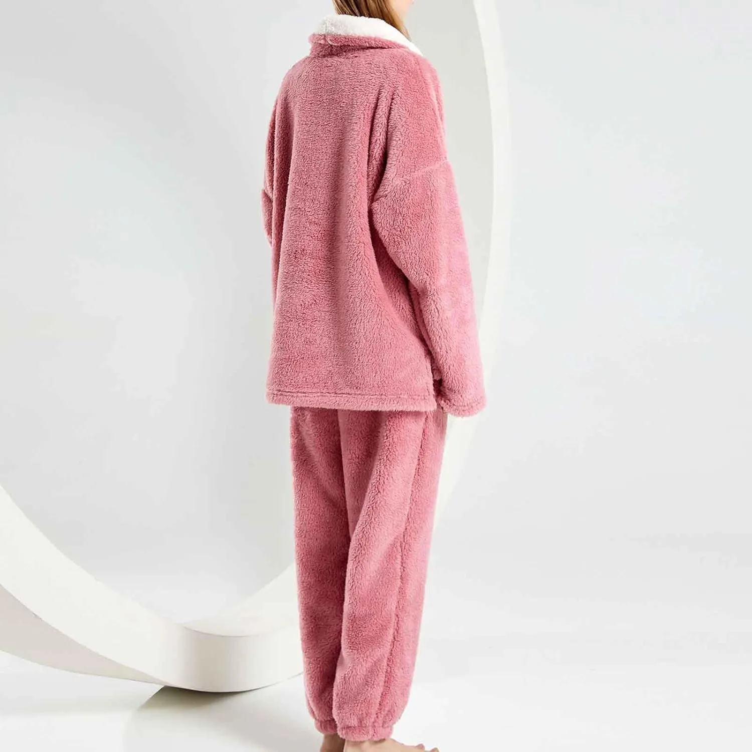 Women's Winter Sherpa Pajamas Set Fleece Two Piece Tops and Pants Lounge Sets Fluffy Cozy Long Sleeve Homewear Set