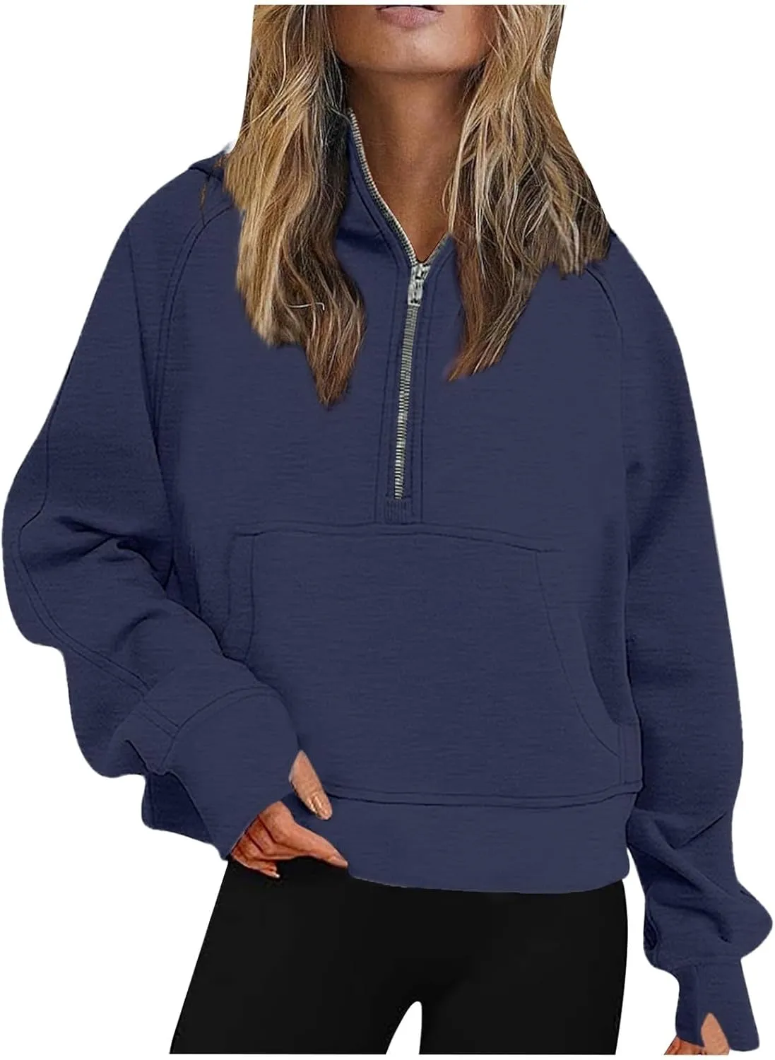 Womens Zip up Hoodies Oversized Sweatshirts Half Zip Cropped Pullover Fleece Preppy Clothes Fall Teen Girls Outfits