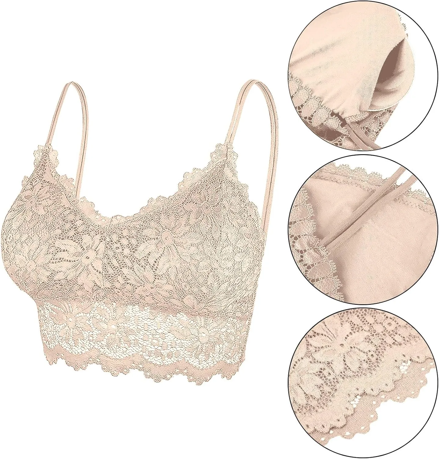 Women's5 Pieces Bralette Lace Padded Bralette Lace Bandeau Bra Tube Bra Lace Top with Women Bras Wireless Plus