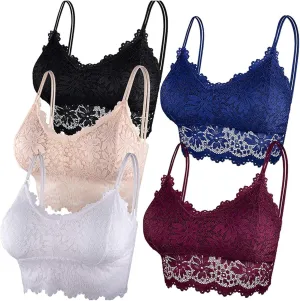 Women's5 Pieces Bralette Lace Padded Bralette Lace Bandeau Bra Tube Bra Lace Top with Women Bras Wireless Plus