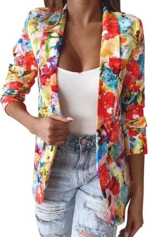 XUETON Womens Casual Blazers Oversized Long Sleeve Lightweight Open Front Pocketed Office Work Dressy Boyfriend Blazer Jacket