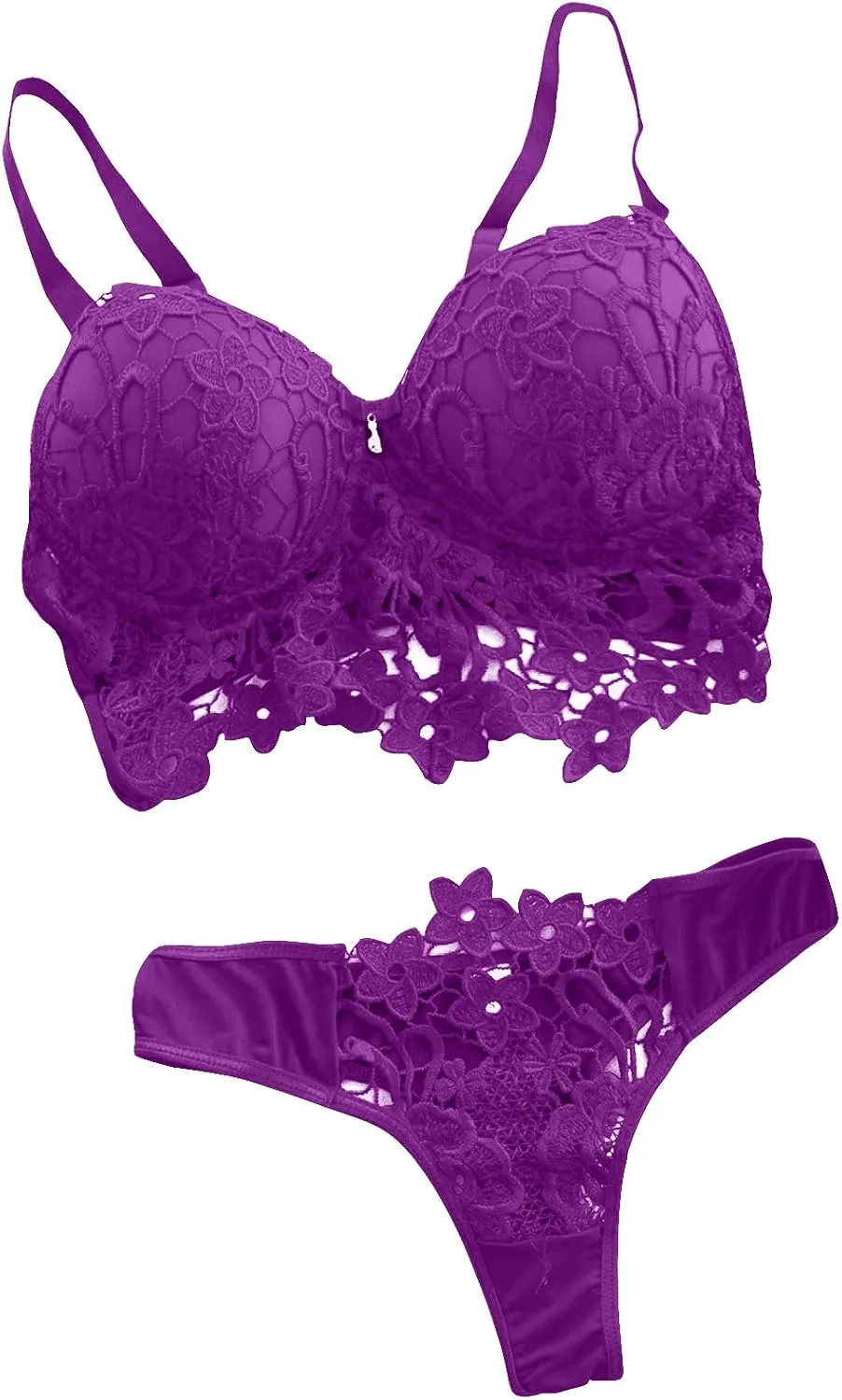 XUETON Womens Lace Lingerie Set Sexy Deep V Embroidered Bra Close Front Bralette and Panty Sets