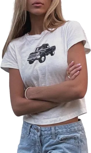 Y2k Graphic Baby Tees for Women Cute Teen Summer Short Sleeve Crop Tops Vintage Aesthetic Coquette T-Shirts Clothes